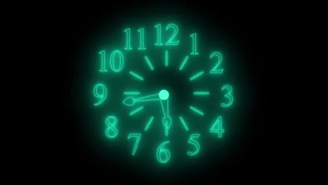 Count down glowing neon clock with white numbers and hands on a black backg.. Stock Footage 315000803