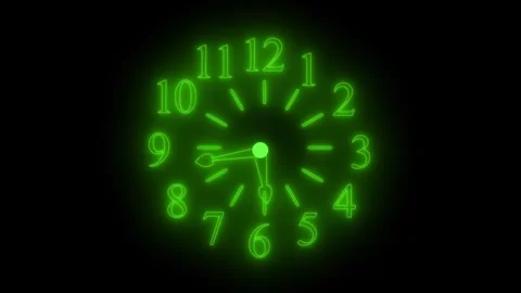 Count down glowing neon clock with white numbers and hands on a black backg.. Stock Footage 315000808