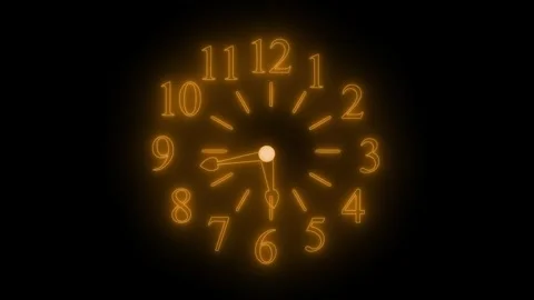 Count down glowing neon clock with white numbers and hands on a black backg.. Stock Footage 315000818