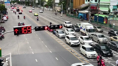 Count-down timer traffic light control in Bangkok, Thailand 4K Stock Footage 172234911