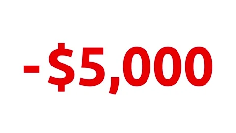 Count-down US dollar animation from 0 to -5000 dollars. Stock Footage 316107733