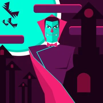 Count Dracula on the background of the castle and moon Stock Illustration