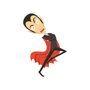 Count Dracula, dancing vampire in black suit and red cape Stock Illustration