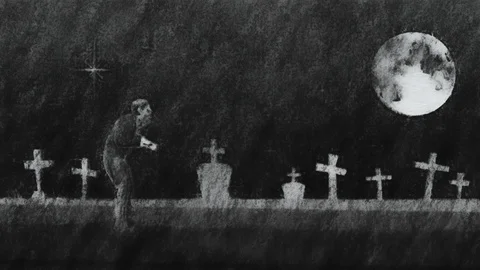 Count Dracula in a Graveyard on a Full Moon Stock Footage 118380569