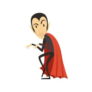 Count Dracula, sneaking vampire in black suit and red cape Stock Illustration