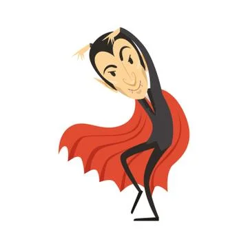 Count Dracula, sneaking vampire in black suit and red cape Stock Illustration