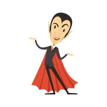 Count Dracula, vampire standing in suit and red cape Stock Illustration