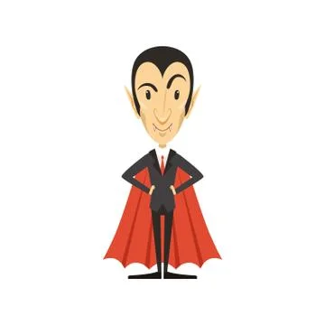 Count Dracula, vampire standing in suit and red cape Stock Illustration