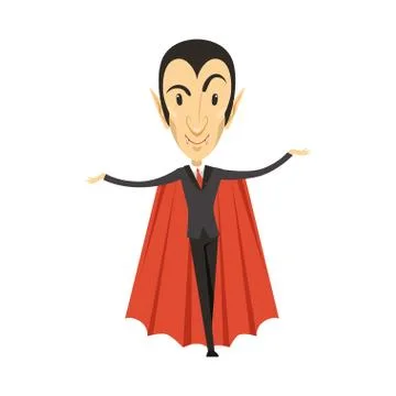 Count Dracula, vampire standing in suit and red cape Stock Illustration