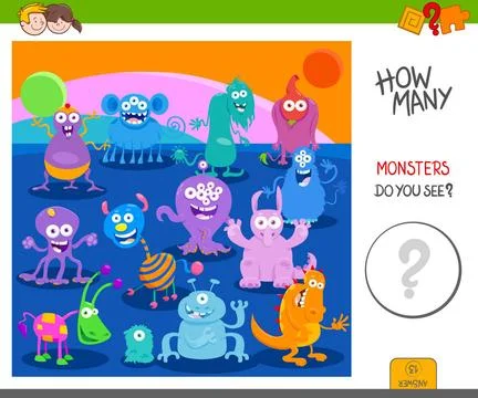 Count the funny monsters activity worksheet Cartoon Illustration of Educat... Stock Photos