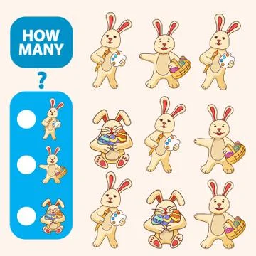 Count how many bunny is educational game. Maths task development of logical t Stock Illustration