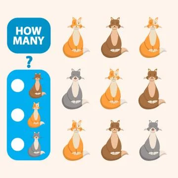 Count how many cats is educational game. Maths task development of logical th Stock Illustration