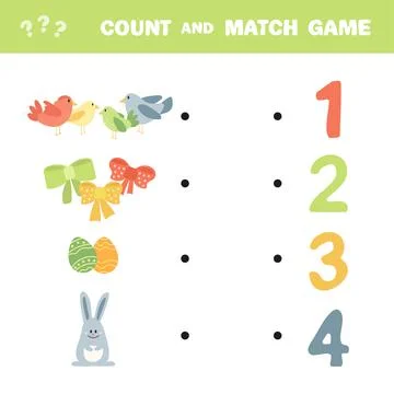 Count how many items. Vector educational game. Cute Easter elements Stockillustratie