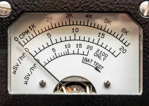 Count per minute scale and microSIevert per hour scale on Dial display of R.. Stock Photos