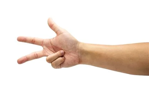 Count numeric of three symbol from hand. Isolated on white background Stock Photos