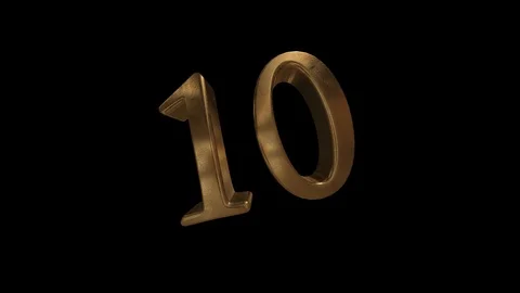 Countdown from 0 to 10. Digit 10. Gold digit 10 with alpha channel. Video stock 92728810