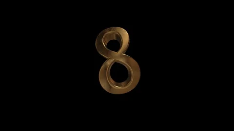 Countdown from 0 to 10. Digit 8. Gold digit 8 with alpha channel. Video stock 92728669