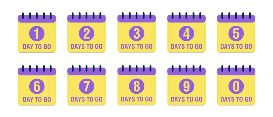 Countdown 1, 2, 3, 4, 5, 6, 7, 8, 9, 0 days to go. Countdown timer. Calendar Stock Illustration