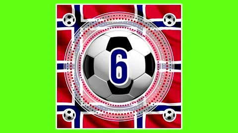 A countdown from 10 to 0, with a ball under the Norwegian flag in the backg.. 스톡 동영상 335216277