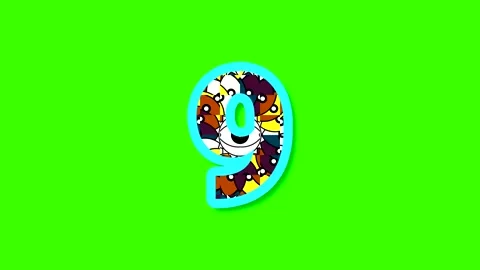 Countdown from 10 to 0 with fun images on a bright green background 스톡 동영상 334610276