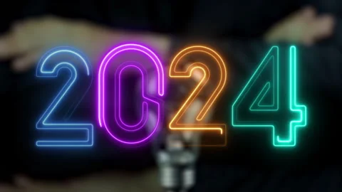 Countdown 10 seconds inside light bulb for glowing neon line word of 2024. Stock Footage 254312558