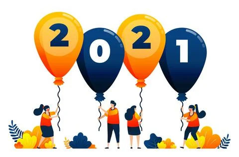 Countdown of 2020 to 2021 with theme of balloons for parties and carnivals. V Stock Illustration