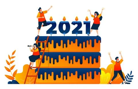 Countdown of 2020 to 2021 with theme of new year's celebration cake with cand Stock Illustration
