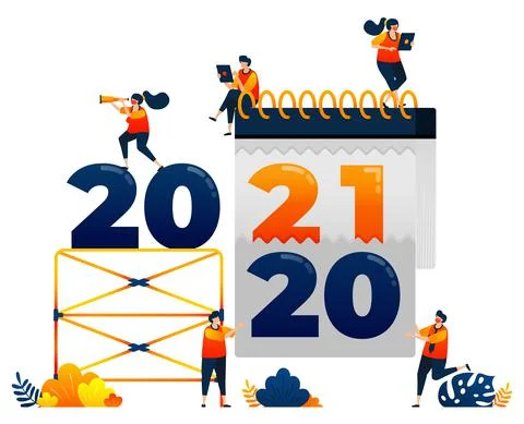 Countdown of 2020 to 2021 with theme of removal of last years calendar. Vecto Stock Illustration