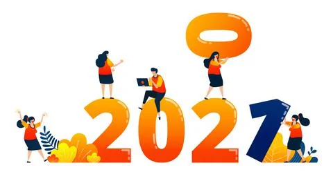 Countdown of 2020 to 2021 with theme of teamwork in the following year. Vecto Ilustração Stock