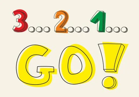 Countdown: 3 2 1 go! Hand drawn doodle colorful vector illustration Stock Illustration
