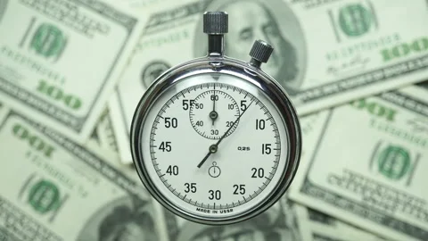 Countdown 30 Seconds Against the Background of Rotating One Hundred Dollar Bills Stock Footage 194794962