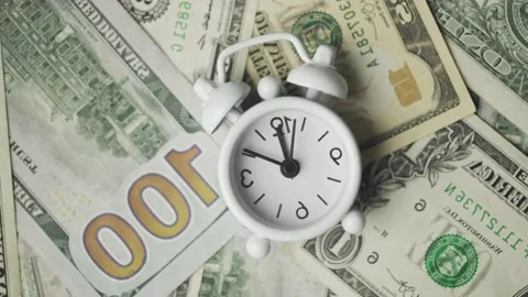 Countdown 30 Seconds Against the Background of Rotating One Hundred Dollar Bills Stock Footage 275698826