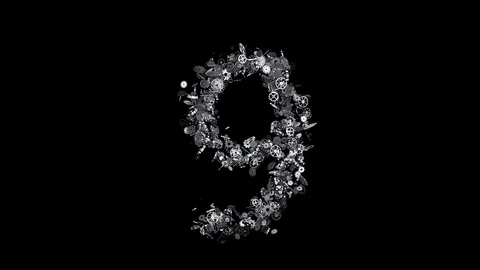 Countdown 3D Numbers from gears Ten To Zero - 10 To 0 with alpha matte Stock Footage 115736078