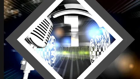Countdown 5-1. Background: Headphones and microphone. Audio waveform Stock Footage 159947778