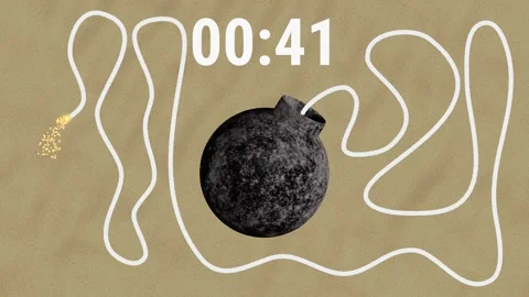 Countdown 50 seconds with timer 50 to 0 and explosive fuse Stock Footage 340879697