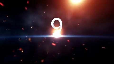 Countdown animation from 1 to 10 with explosion fire burning effect background Stock Illustration