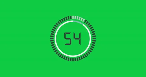 Countdown animation. A clock counts down from 60 seconds to zero. Green chrom Stock Footage 154739190