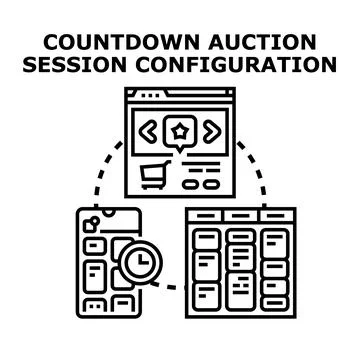Countdown auction session configuration configuring online bidding Stock Illustration