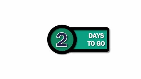 Countdown badge with 2 days to go text on a green and black background. Illustrazione stock
