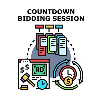 Countdown bidding session online auction concept Illustrazione stock