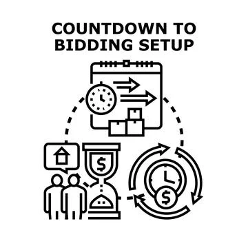 Countdown to bidding setup process concept illustration Illustrazione stock