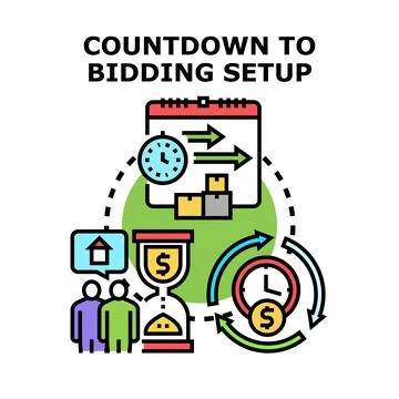 Countdown to bidding setup process concept illustration Stock Illustration