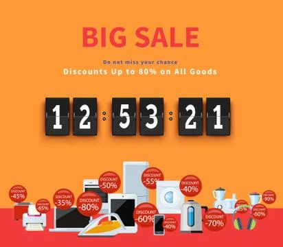 Countdown Big Discounts Flat Design Stock Illustration