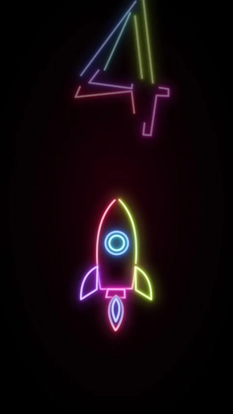 Countdown blastoff neon rocket Stock Footage 345449896