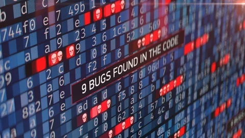 Countdown of bugs found in the code, corrupt programming code, hacked system Stock Footage 106759976