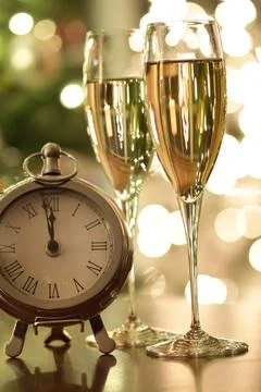 Countdown to celebrations with champagne Stock Photos