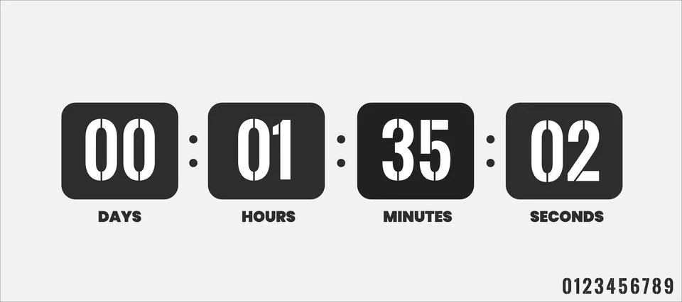 Countdown clock. Counter timer clocks counts day digital down watch numeric Stock Illustration