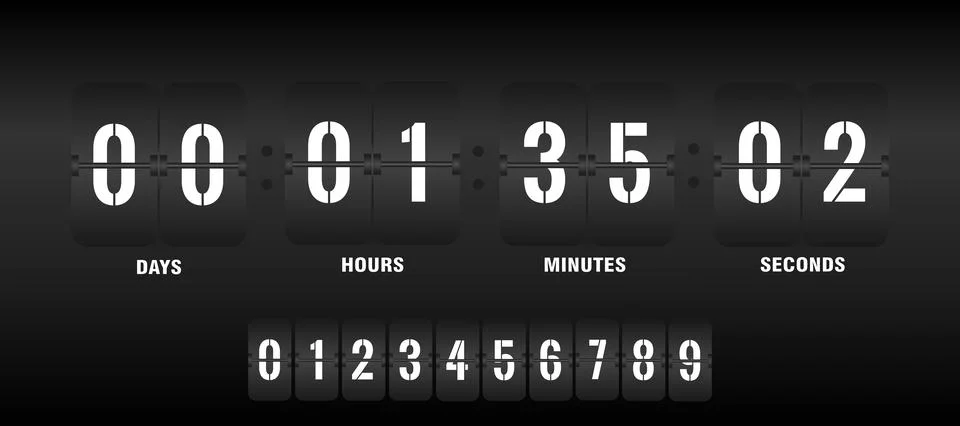 Countdown clock. Counter timer clocks counts day digital down watch numeric Illustrazione stock