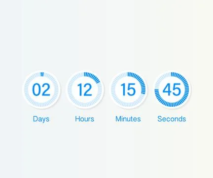 Countdown clock counter timer. UI app digital count down circle board meter w Stock Illustration