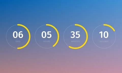 Countdown clock counter timer. Vector digital count down meter circle board w Stock Illustration